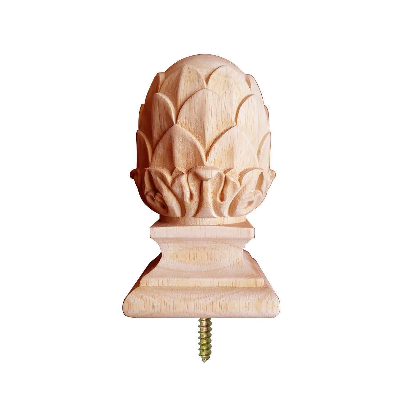 PAIR of FNL-18 Square Bottom Pineapple Carved Wood Finials