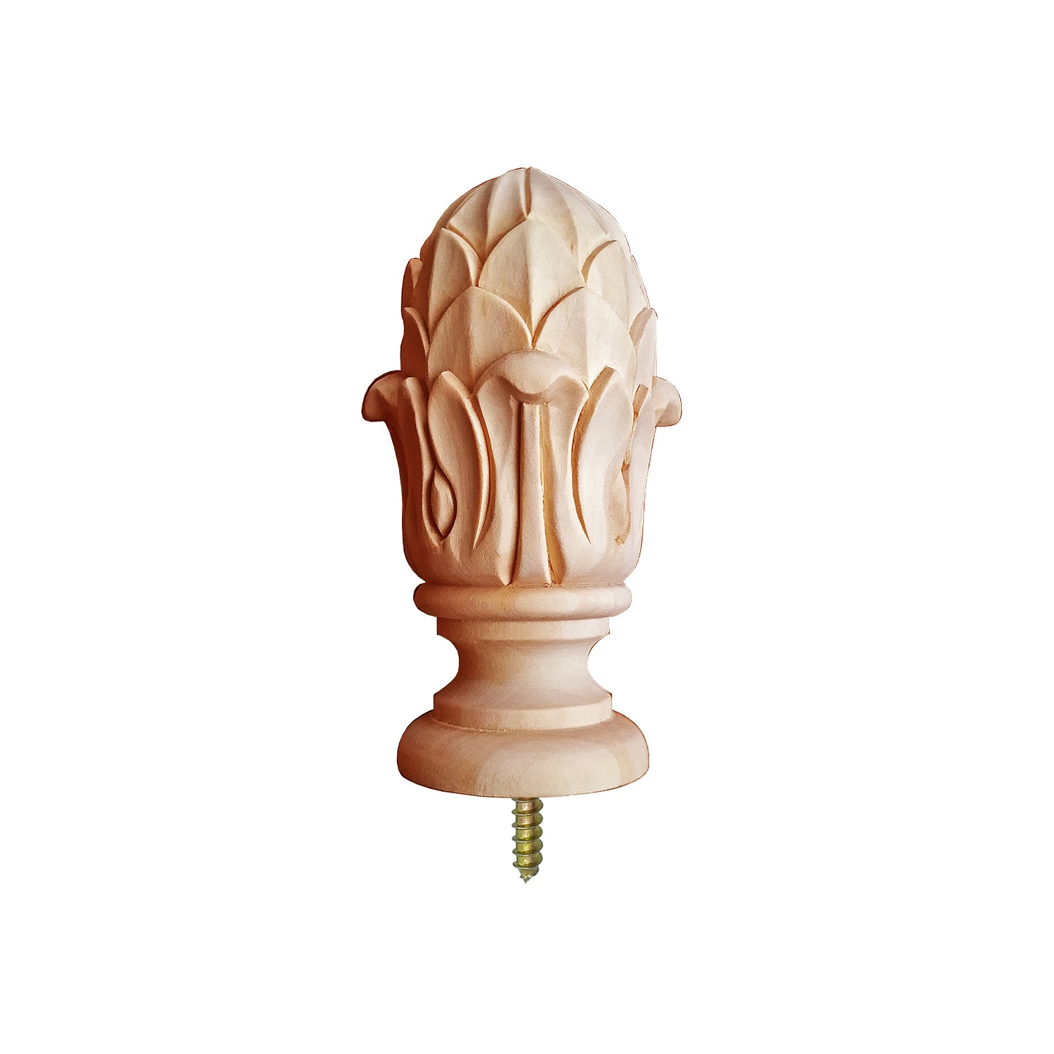 FNL-21 PAIR of Small Pineapple Carved Finials for Curtain Rods and Bed Posts, Screw Attached