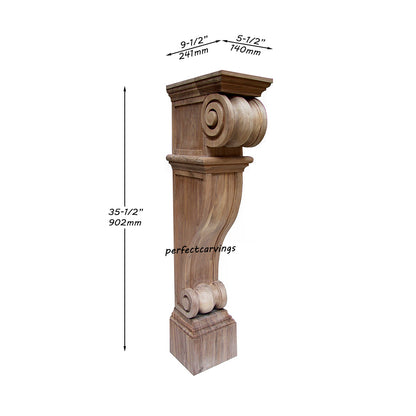 PAIR of ISP-13 Double Scroll Carved 35-1/2"High Wood Island Posts, Available in 2 Sizes, Unfinished