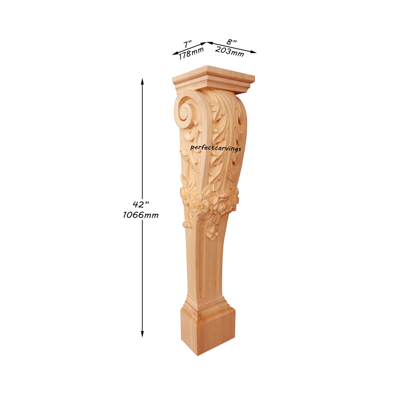 PAIR of ISP-18 Rose Leaf Carved Wood Island Posts, Fireplace Mantel Legs, Available in 35-1/2