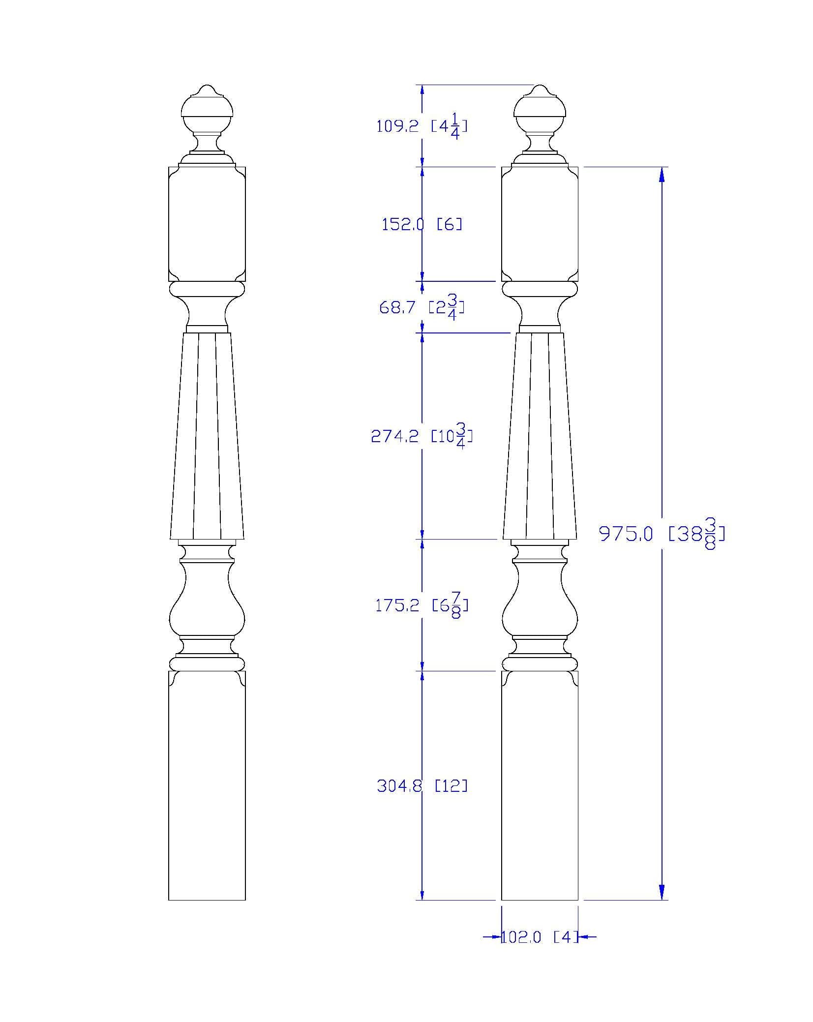NWL-08 Wood Carved Hexagon Newel Post, Available in 4