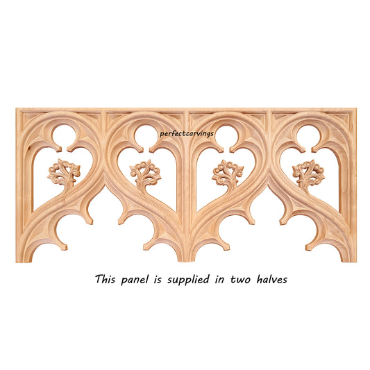 PNL-38 Gothic Scroll Carved Wood Screen Panels, 25-3/4"x11-3/4", Supplied in two halves