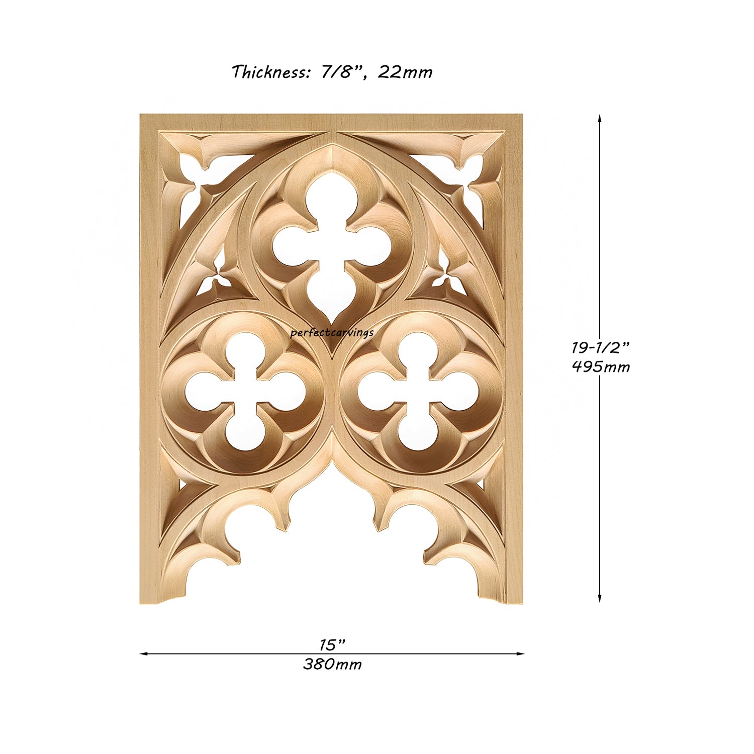 PNL-41 Wood Carved Gothic Screen Panel, Available in 2 Sizes, Single