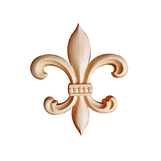PAIR of Wooden Carved Fleur-de-lis Onlay, Appliques for Furnitures, Available in 3 Sizes