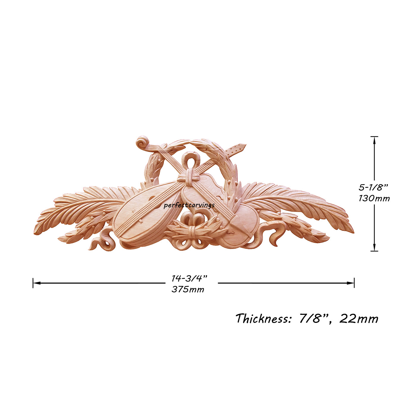 Vintage Olive Musical Wood Carved Applique, Furniture Onlay, Available in 14-3/4" & 18-3/4" Wide, Single