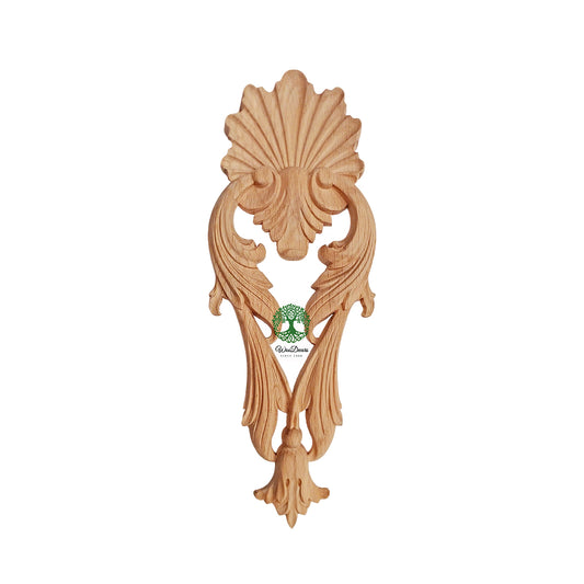 PAIR of Solid Carved Shell Leaf Wood Drop Appliques, Furniture Onlays, Available in 3 Sizes, Unfinished