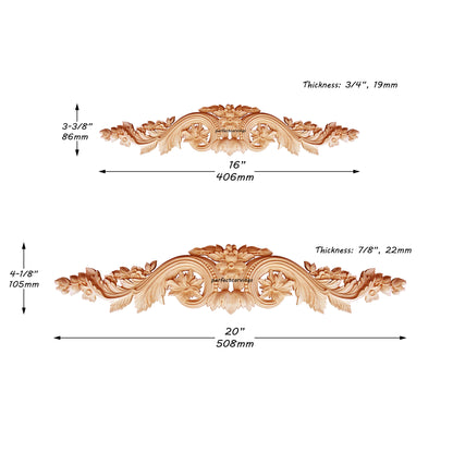 Floral Scroll with Pearl Carved Door Header Applique, Available from 20" to 36-3/8" Wide, Single