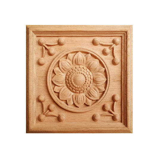 PAIR of Vintage Sunflower Carved Wood Corner Blocks Onlay, Architrave Blocks, Available in 3-1/2" & 5-1/8"