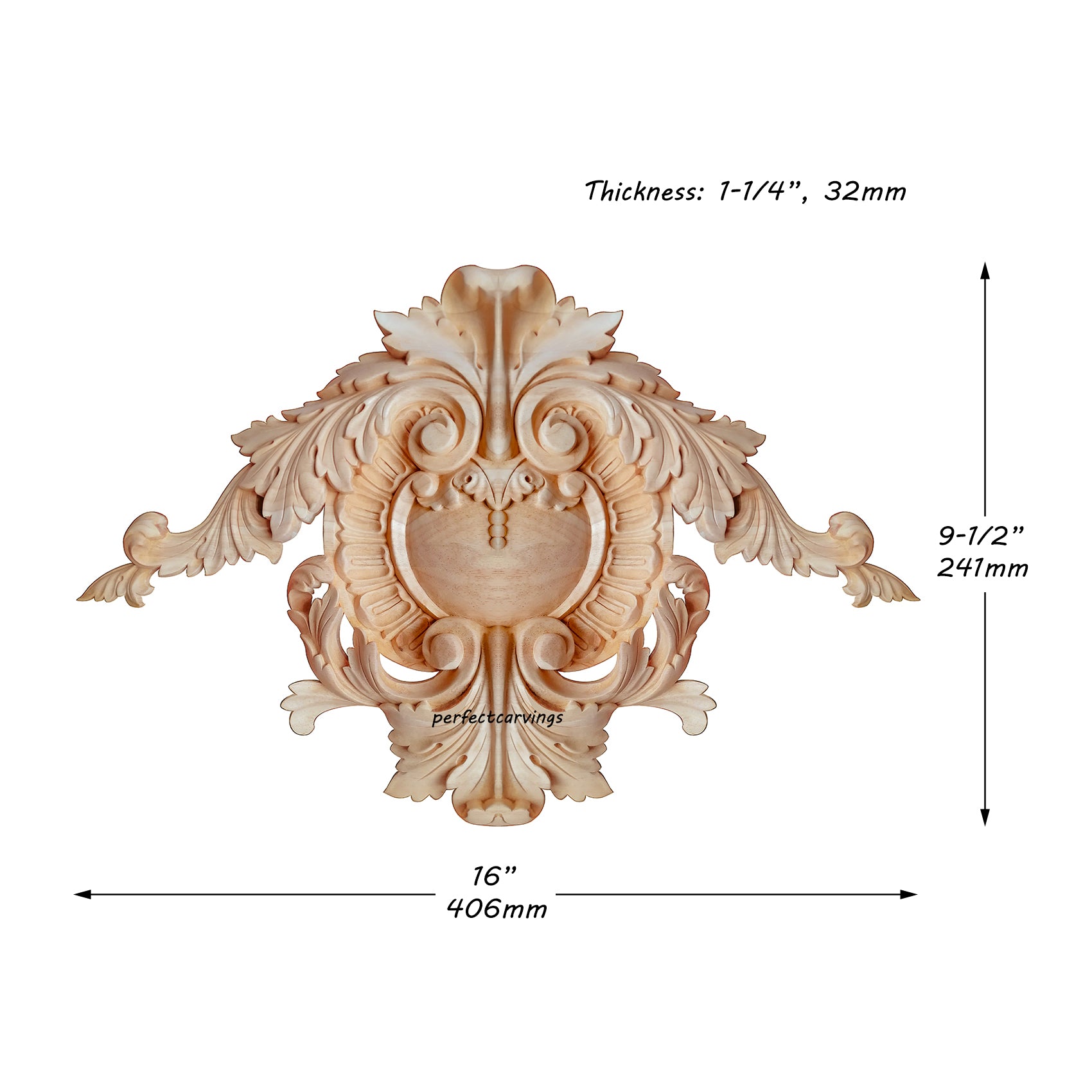 Deep Relief Pearl & Acanthus Carved Wood Pediment Cartouche Wall Decor, Available in 3 Sizes, Single