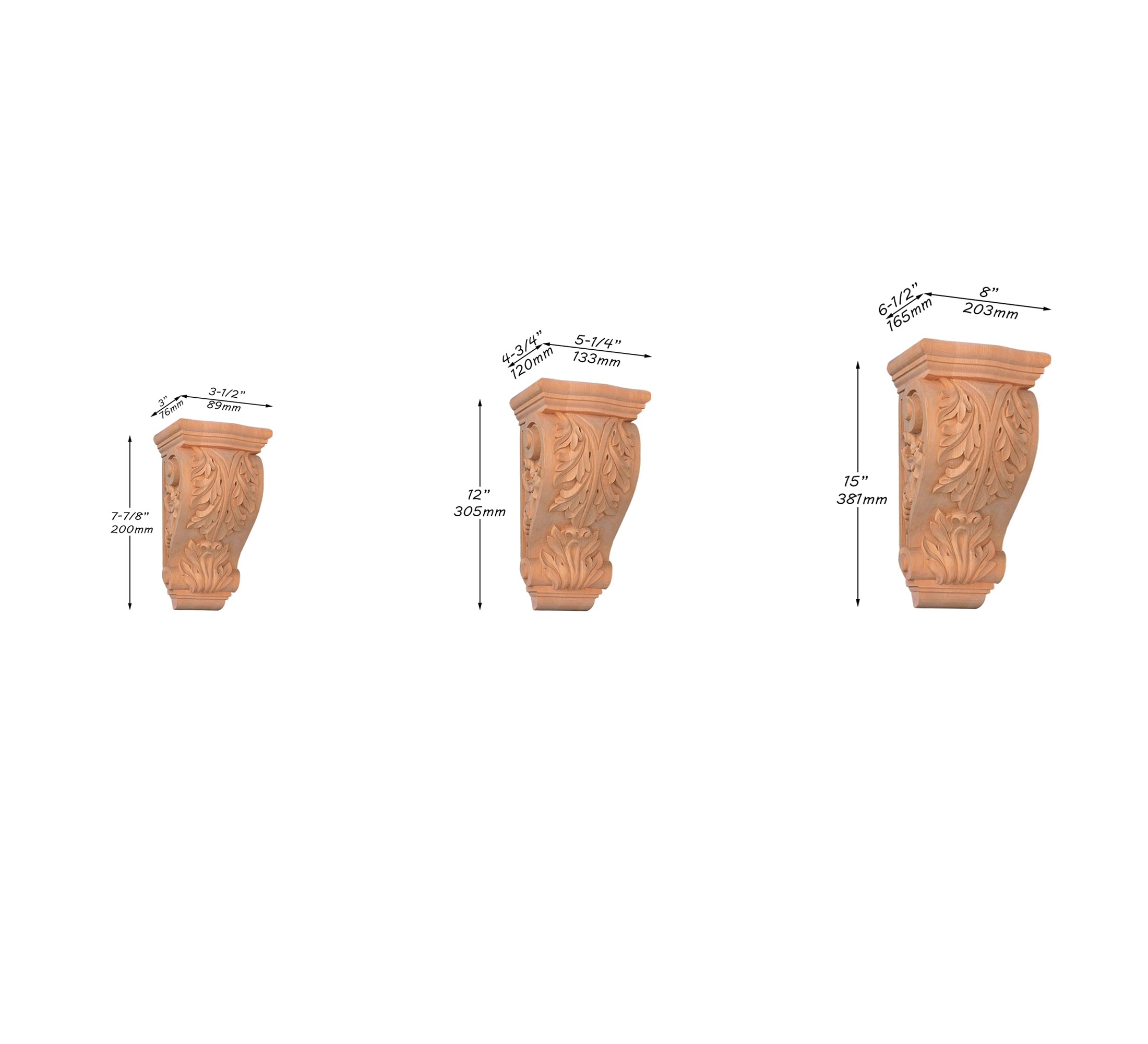 PAIR of Elegant Grape Carved Wood Corbels, Available in  7-7/8