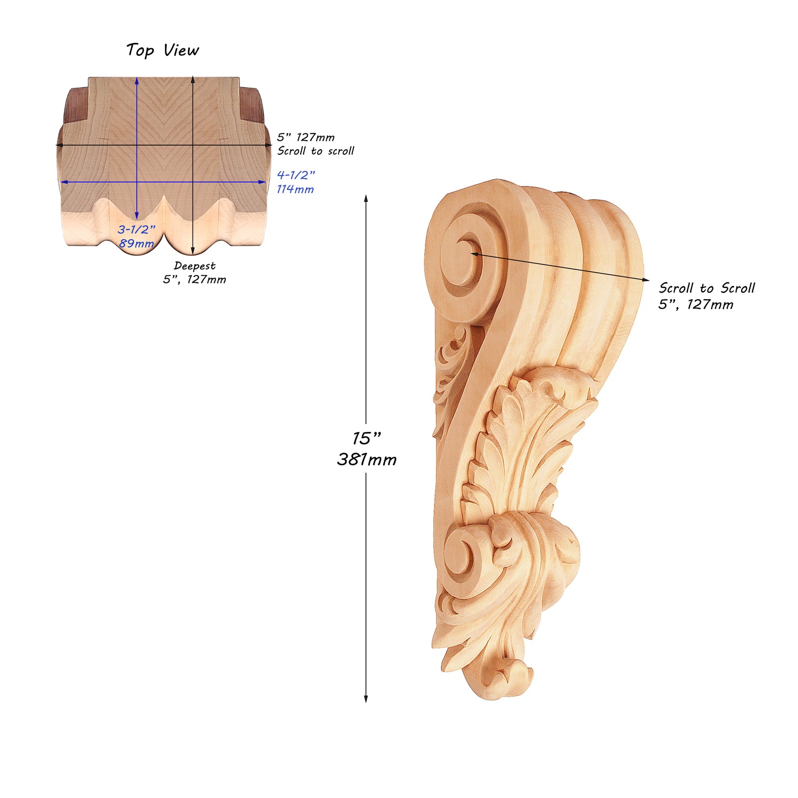 PAIR of Beautiful Curved Leaf Wood Carved Corbels, Available in 10