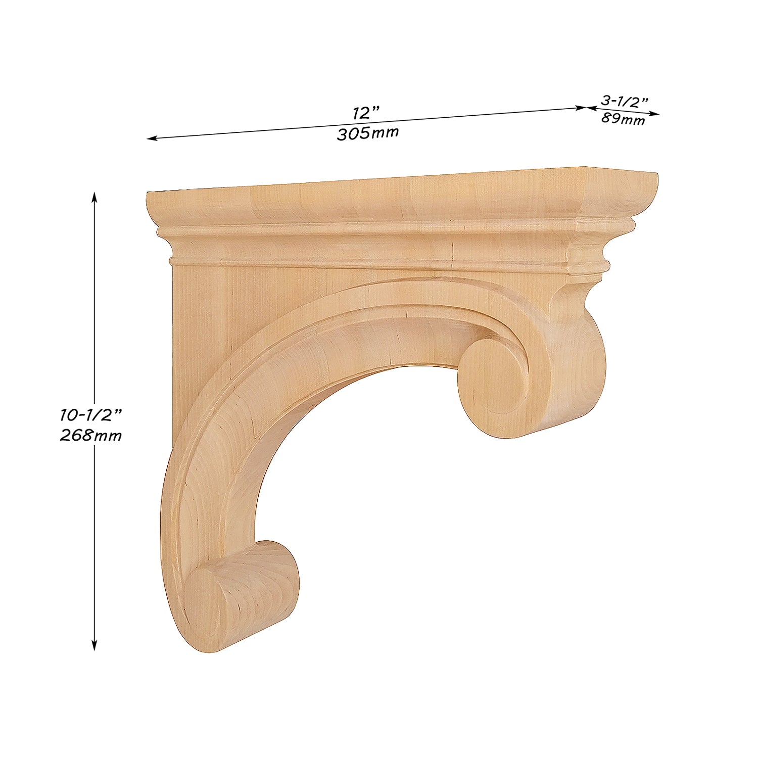 PAIR of Contemporary Scroll Wood Carved Corbels, Rangehood Corbels, Available in 5 Sizes