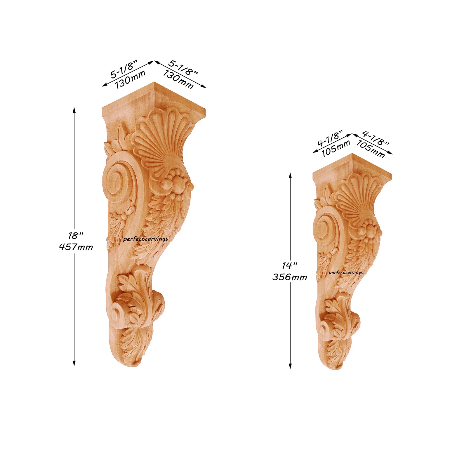 PAIR of Flourishing Leaves & Shell Carved Wood Corbels, Available from 7