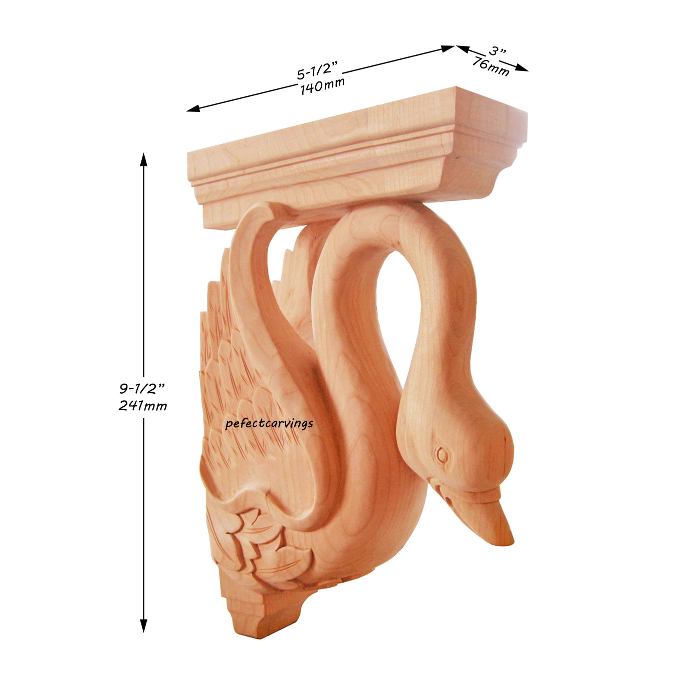PAIR of Elegant Swan Carved Wood Corbels, Available in 9-1/2