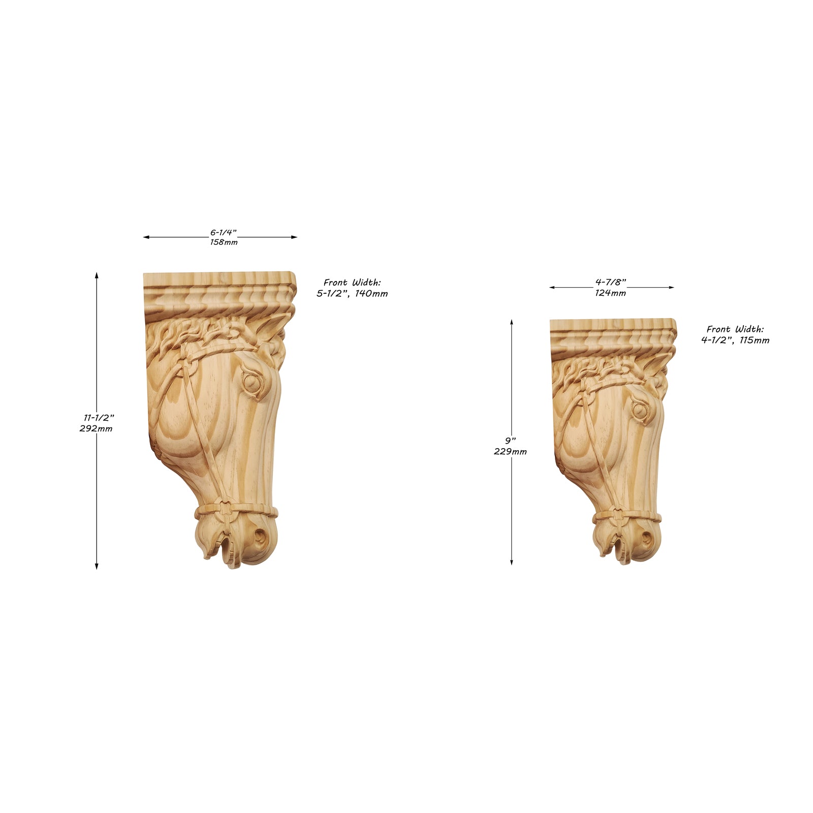 PAIR of Classic Horse Head Carved Wood Corbels, Available in 9