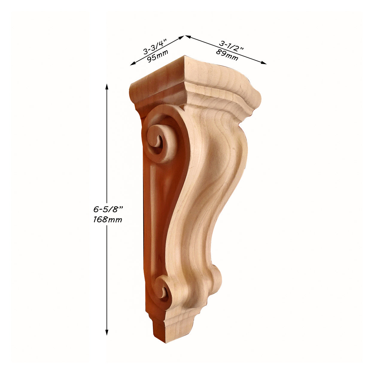 PAIR of Traditional Plain Smooth Wood Carved Corbels, Available from 6-5/8