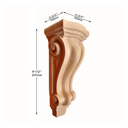 PAIR of Traditional Plain Smooth Wood Carved Corbels, Available from 6-5/8" to 14"High