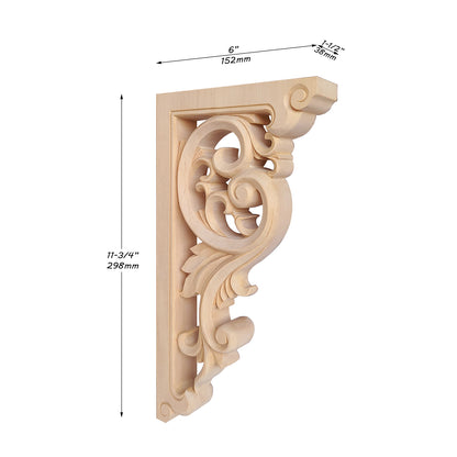 PAIR of Delicate Leaf Scroll Carved Look-through Wood Corbels, Shelf Brackets, Available from 11-3/4" to 15-1/2" High
