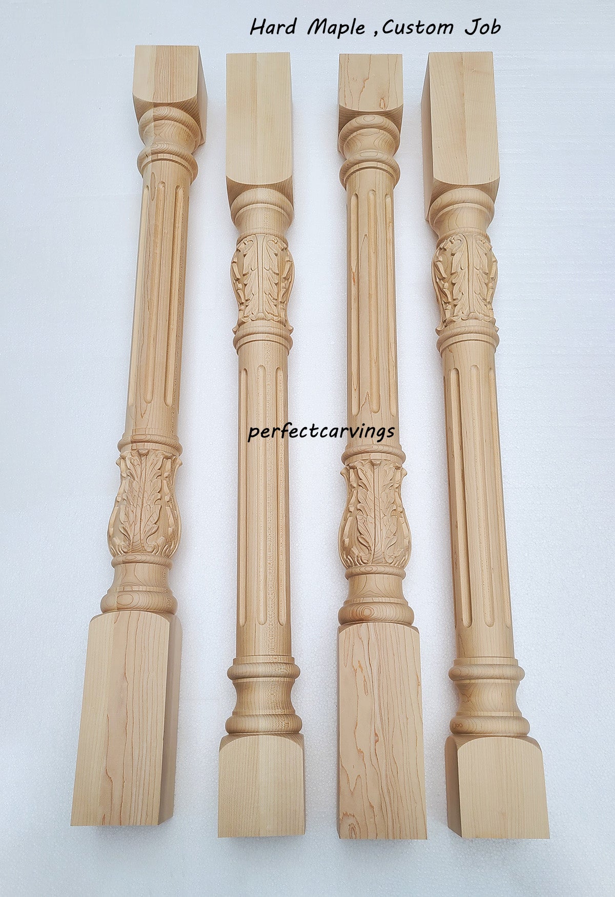 PAIR of CLM-08 Acanthus Carved 36"H Fluted Wood Posts, Square Columns