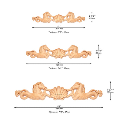 Horse Shell Carved Wood Applique Onlay, Available in 12", 16" & 23" Wide, Single