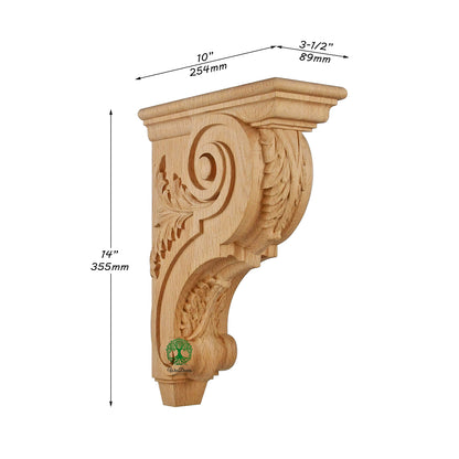 PAIR of Delicate Acanthus Carved Wood Corbels, Shelf Brackets, Available in 10", 11-3/4" & 14" High