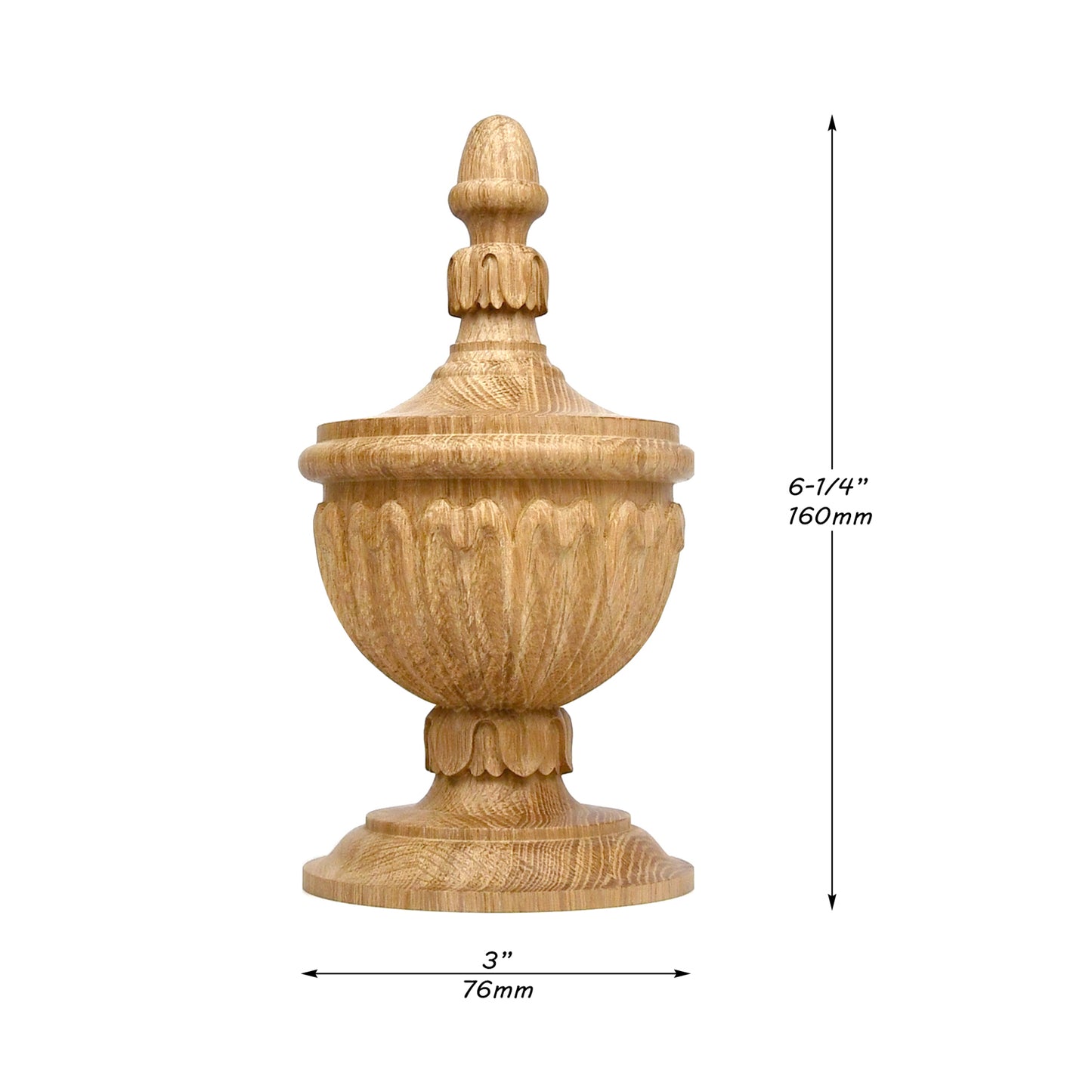 FNL-32 Tongue Leaf Carved Wood Finial for Stair Post, Curtain Rod and Bed Post, Available in 3 Sizes