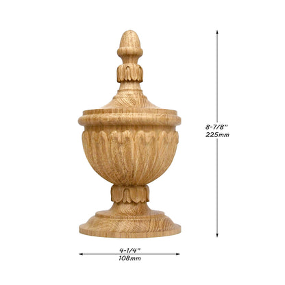 FNL-32 Tongue Leaf Carved Wood Finial for Stair Post, Curtain Rod and Bed Post, Available in 3 Sizes