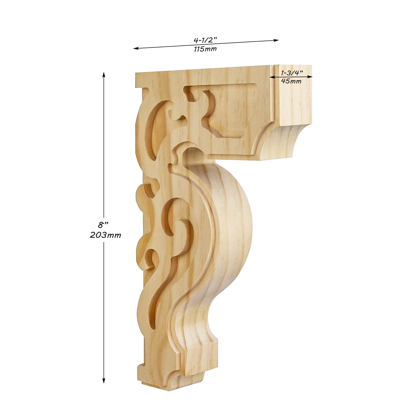 PAIR of Victorian Wood Carved Brackets for Float Shelf and Curtain Rod, Available in 8", 10" & 14" High