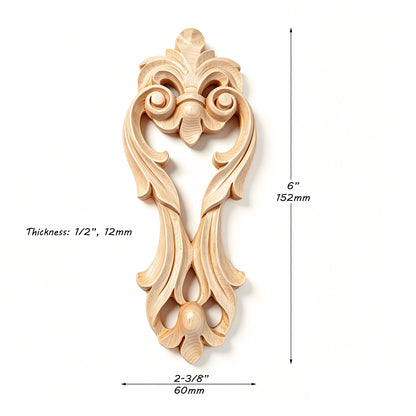 PAIR of Beautiful Wood Carved Leaf Drop Appliques Onlay, Available in 6", 8" & 11" High