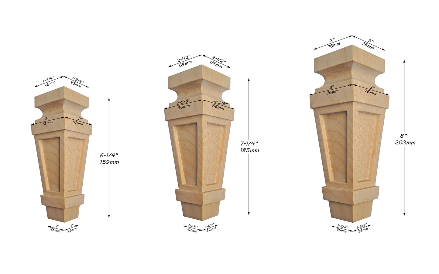 PAIR of Wood Carved Recessed Furniture Legs, Cabinet Legs, Sofa Bun Feet, Available in 3 Sizes