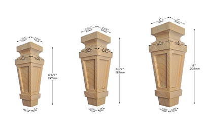 PAIR of Wood Carved Recessed Furniture Legs, Cabinet Legs, Sofa Bun Feet, Available in 3 Sizes