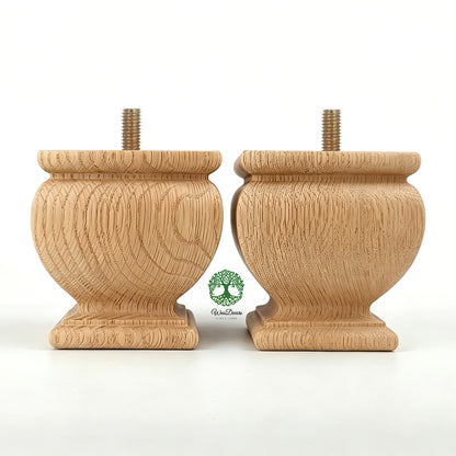 PAIR of Square Bun Feet for Cabinet Chest and Sofa, Replacement Bun Feet, Sofa Legs, Pattern A