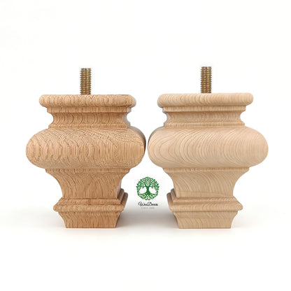 PAIR of Hardwood Furniture Square Bun Feet for Cabinet Chest and Sofa, Replacement Bun Feet, Sofa Legs, Pattern E