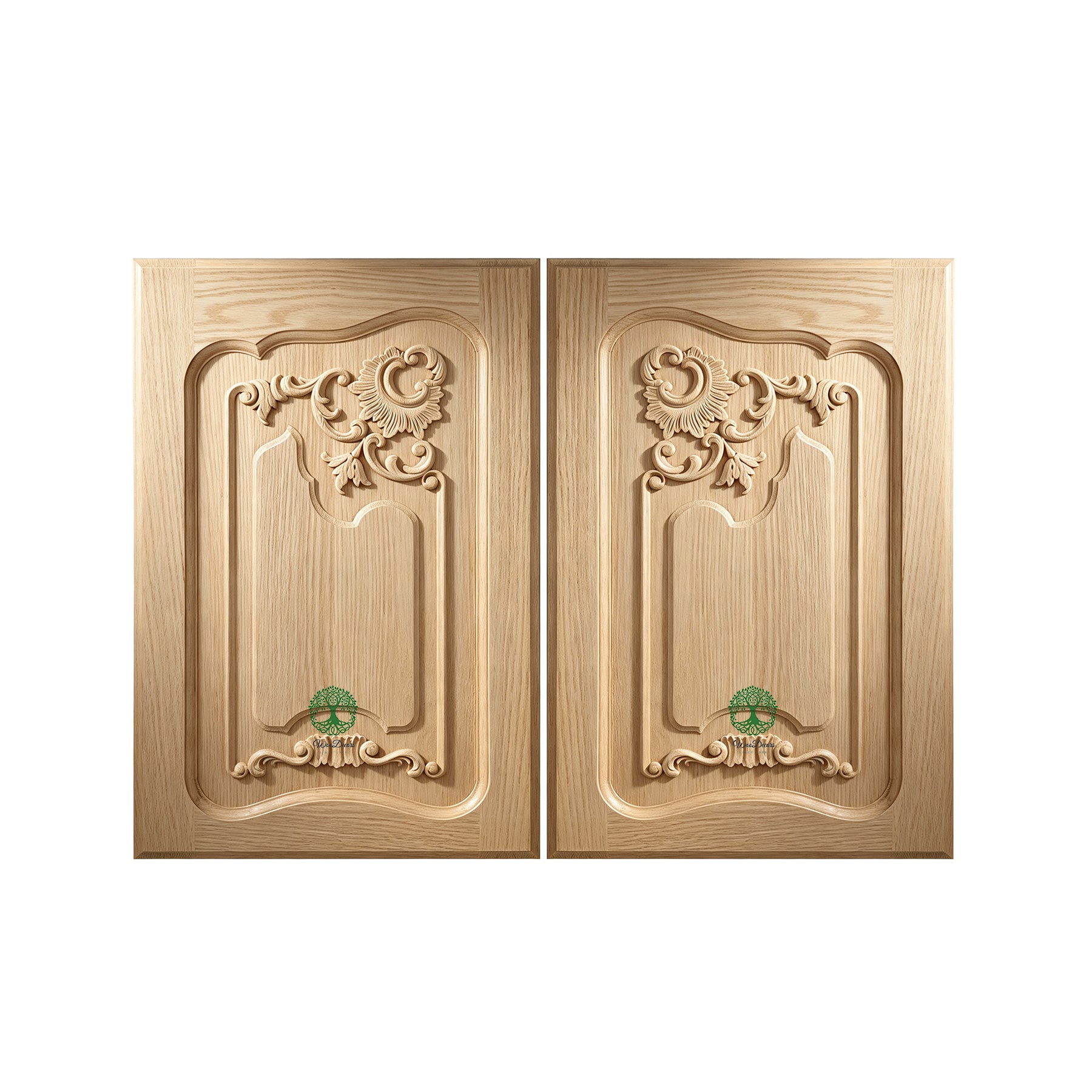 CBD-07 PAIR of French Style Shell Floral Wood Carved Doors, Framed Panel Doors, 15-3/8