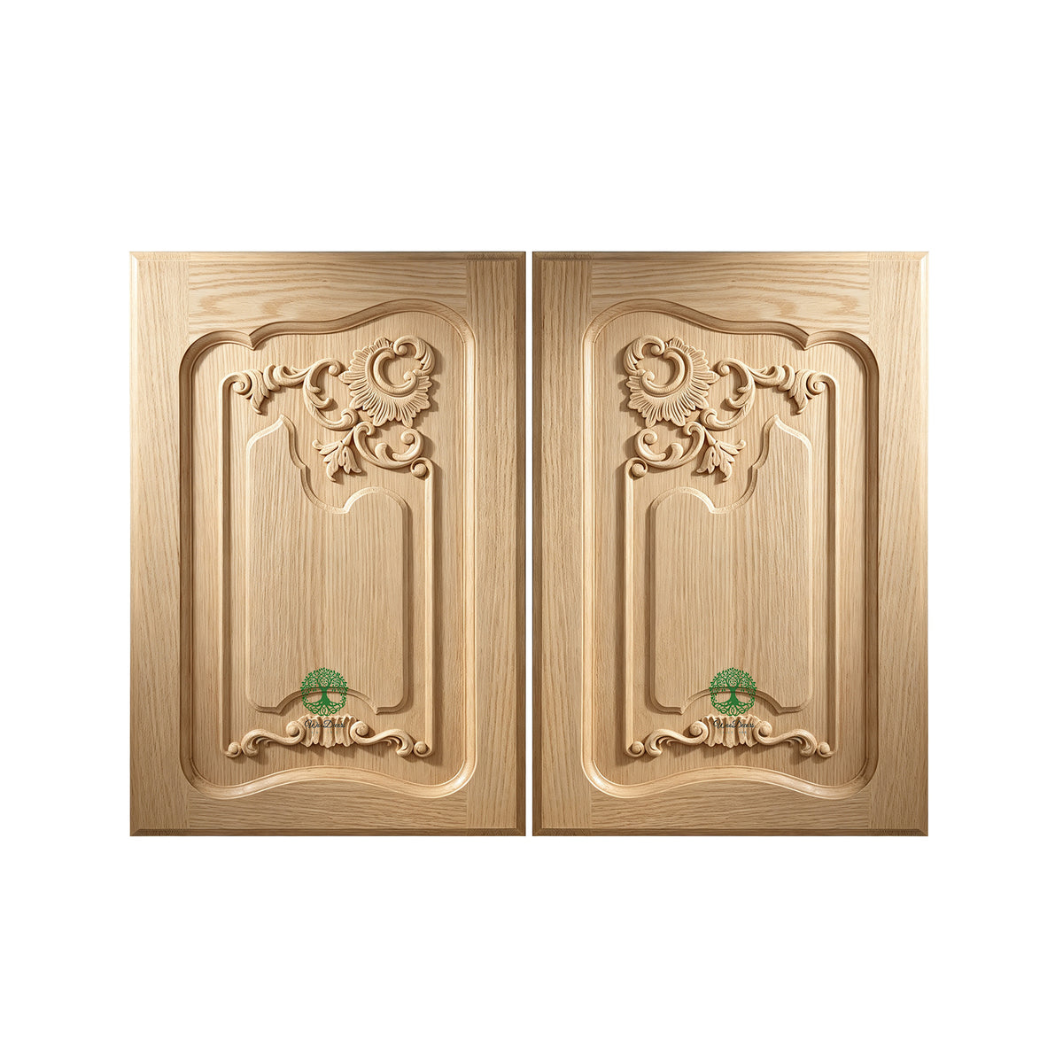 CBD-07 PAIR of French Style Shell Floral Wood Carved Doors, Framed Panel Doors, 15-3/8"x22-1/2", Unfinished