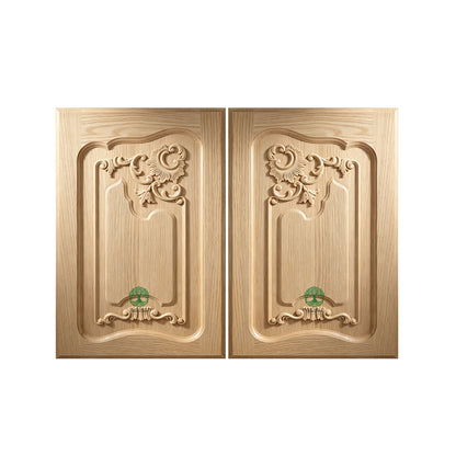 CBD-07 PAIR of French Style Shell Floral Wood Carved Doors, Framed Panel Doors, 15-3/8"x22-1/2", Unfinished