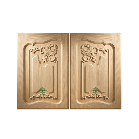 CBD-07 PAIR of French Style Shell Floral Wood Carved Doors, Framed Panel Doors, 15-3/8"x22-1/2", Unfinished
