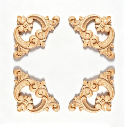Two Pairs of Scroll Leaf Carved Decorative Corners, Appliques for Panel, 2 Sizes Available
