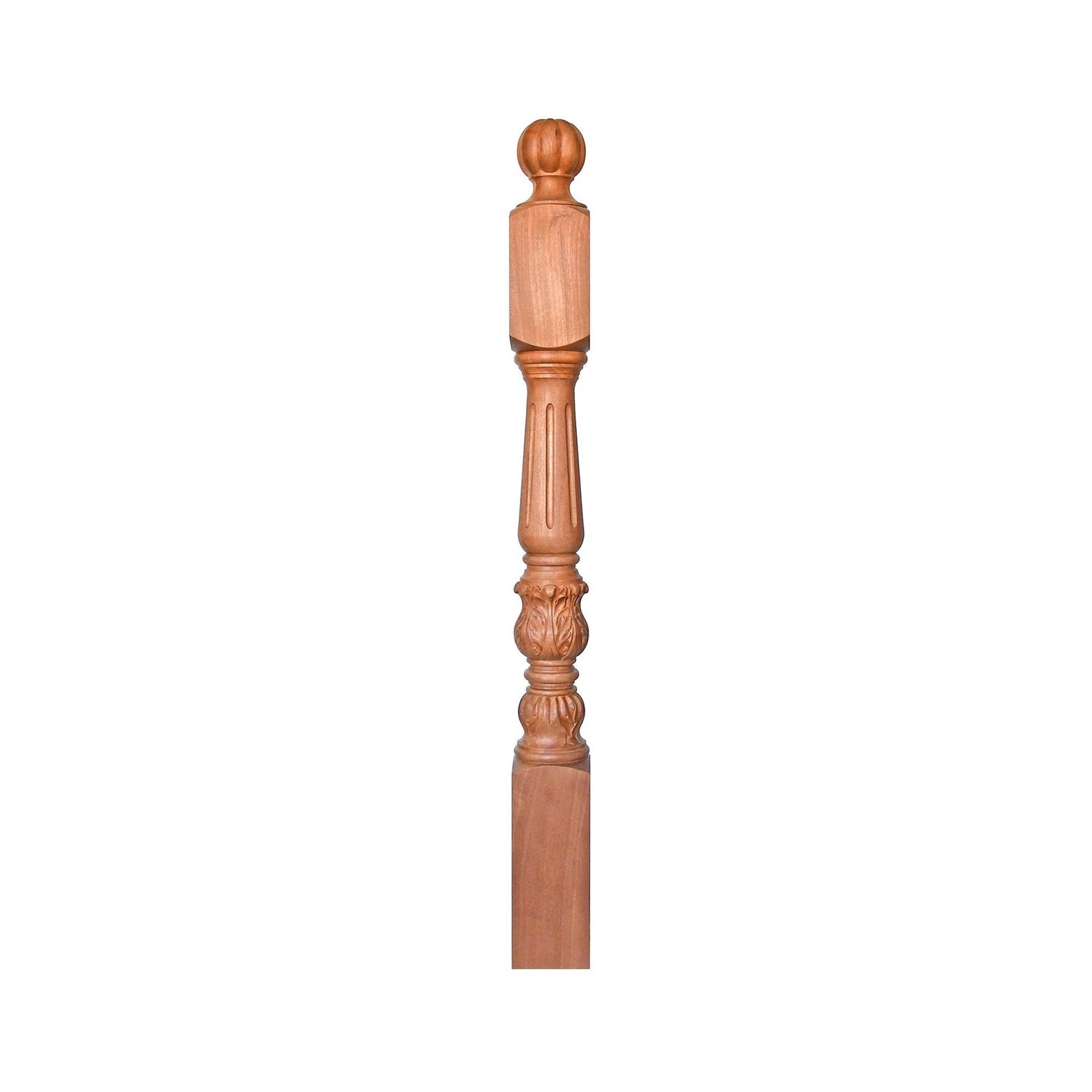 NWL-02 Solid Acanthus Carved Fluted Stair Newel Post, 5"x5"x48-1/8", Unfinished, Single