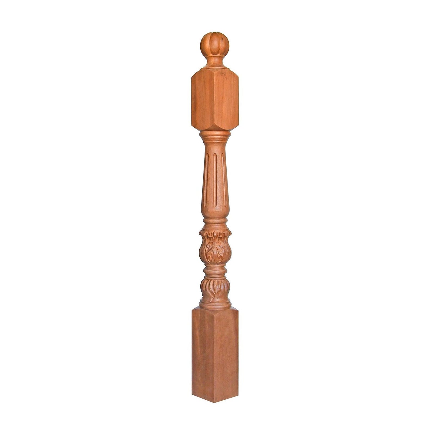NWL-02 Solid Acanthus Carved Fluted Stair Newel Post, 5"x5"x48-1/8", Unfinished, Single