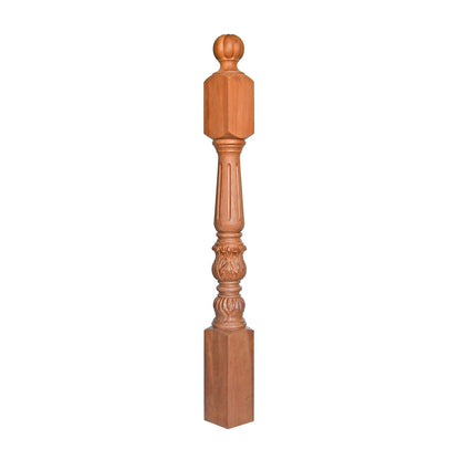 NWL-02 Solid Acanthus Carved Fluted Stair Newel Post, 5"x5"x48-1/8", Unfinished, Single