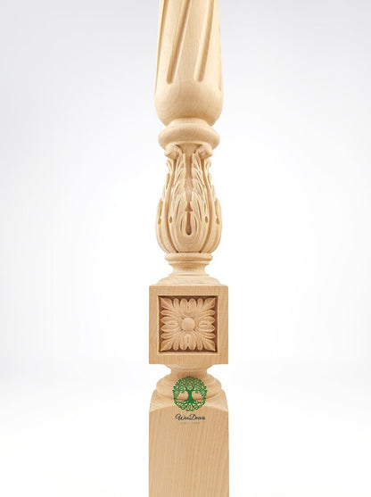 Set of 4 Solid Carved Spiral Flutes and Acanthus Carved Stair Balusters, Spindles, 2-1/4"x2-1/4"x36"H