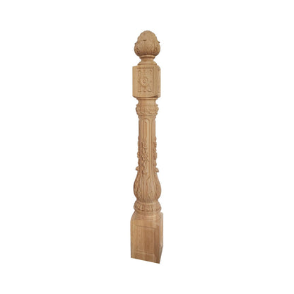 NWL-07 Large Floral Vine Carved Newel Post, 6-1/2"x6-1/2"x50-1/4"H, Unfinished, Single