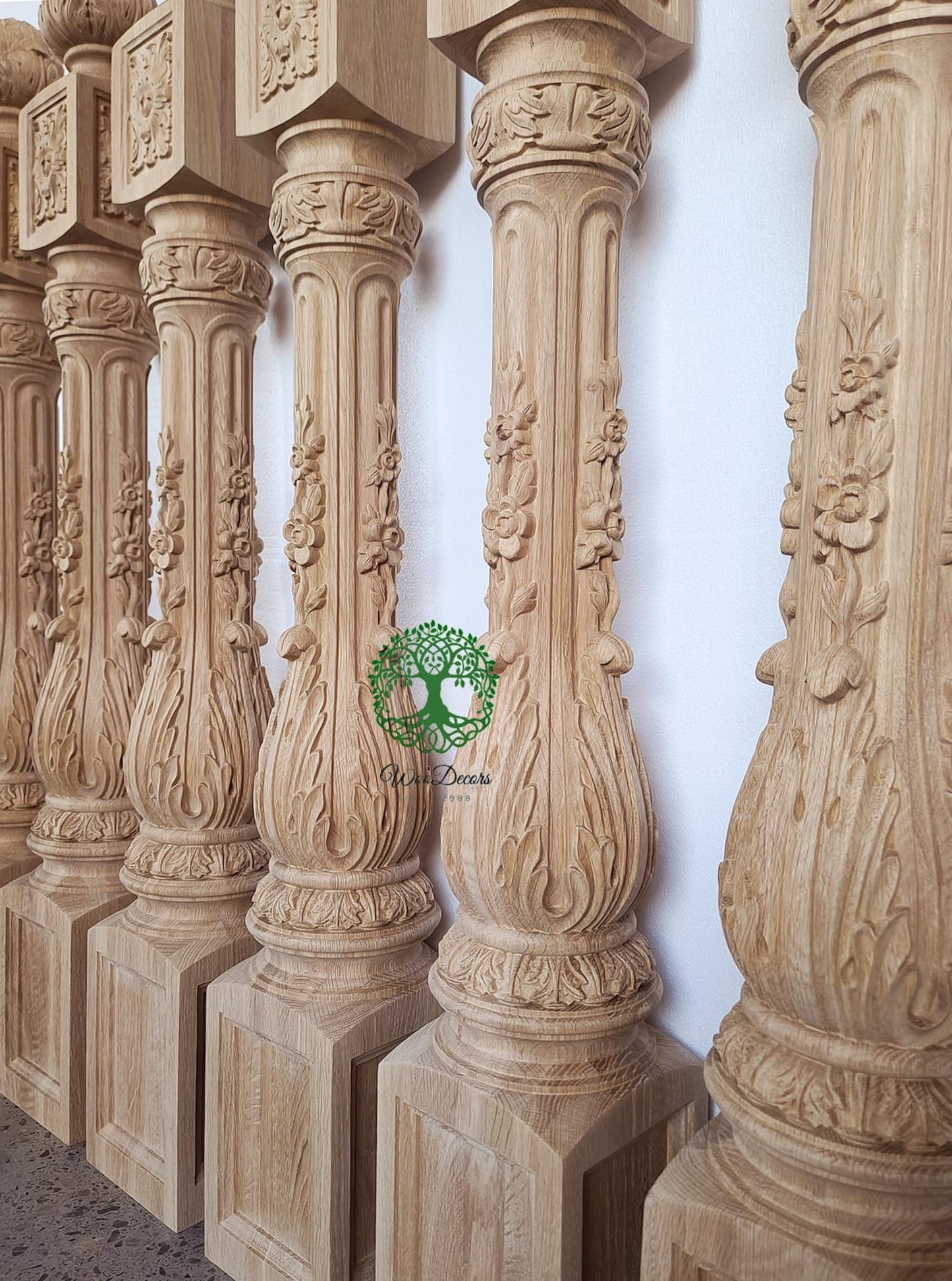 NWL-07 Large Floral Vine Carved Newel Post, 6-1/2"x6-1/2"x50-1/4"H, Unfinished, Single
