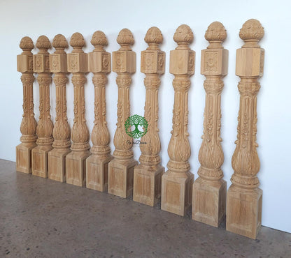 NWL-07 Large Floral Vine Carved Newel Post, 6-1/2"x6-1/2"x50-1/4"H, Unfinished, Single