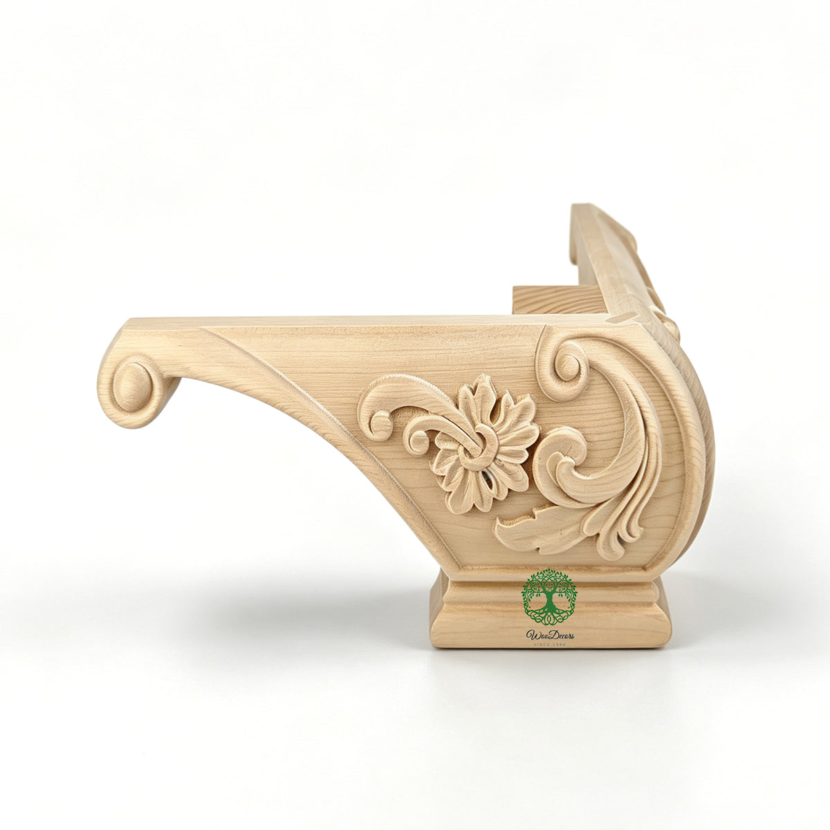PAIR of Floral Carved Pedestal Feet for Cabinet, Chest & Sofa, L-shape Furniture Feet, UNFINISHED, Corner Legs, Replacement legs