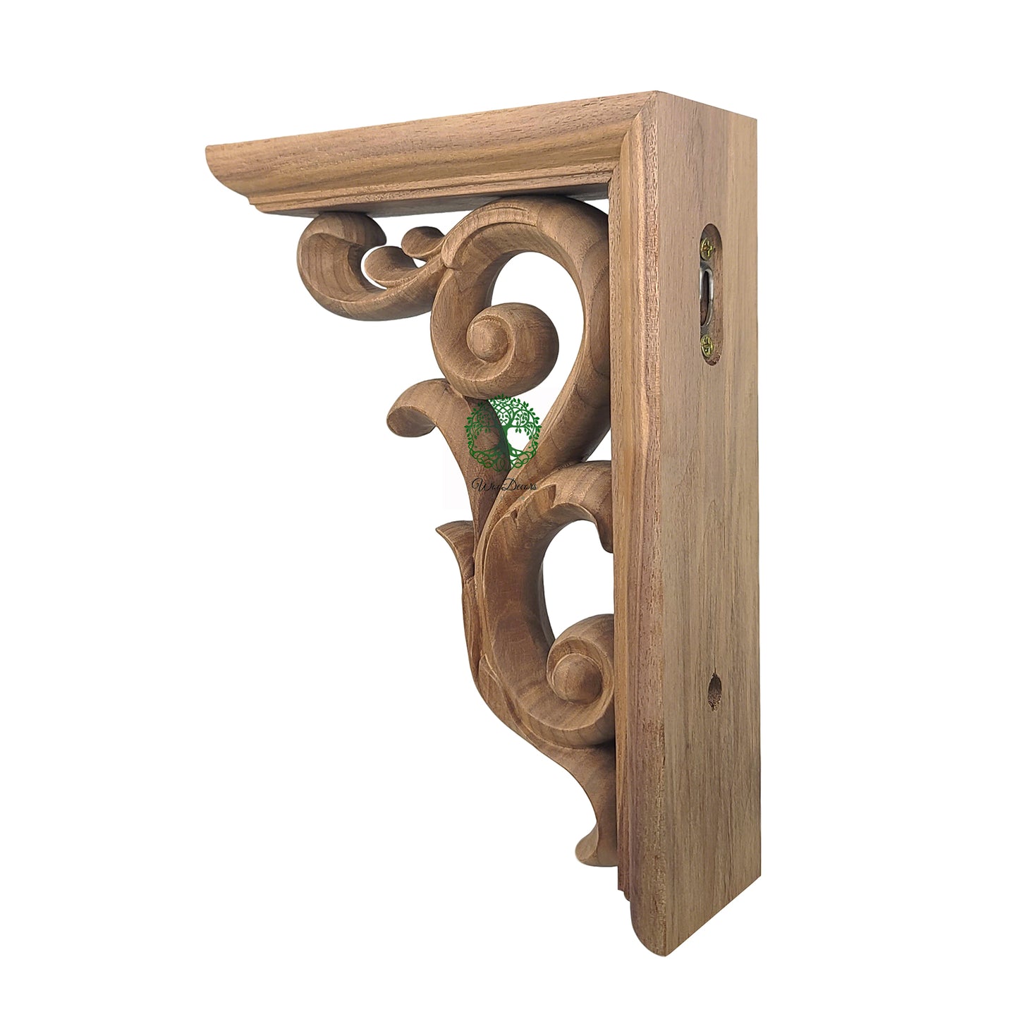 PAIR of Elegant Tongue Leaf Scroll Carved Wood Bracket Corbels, Available in 10" & 13-5/8" High