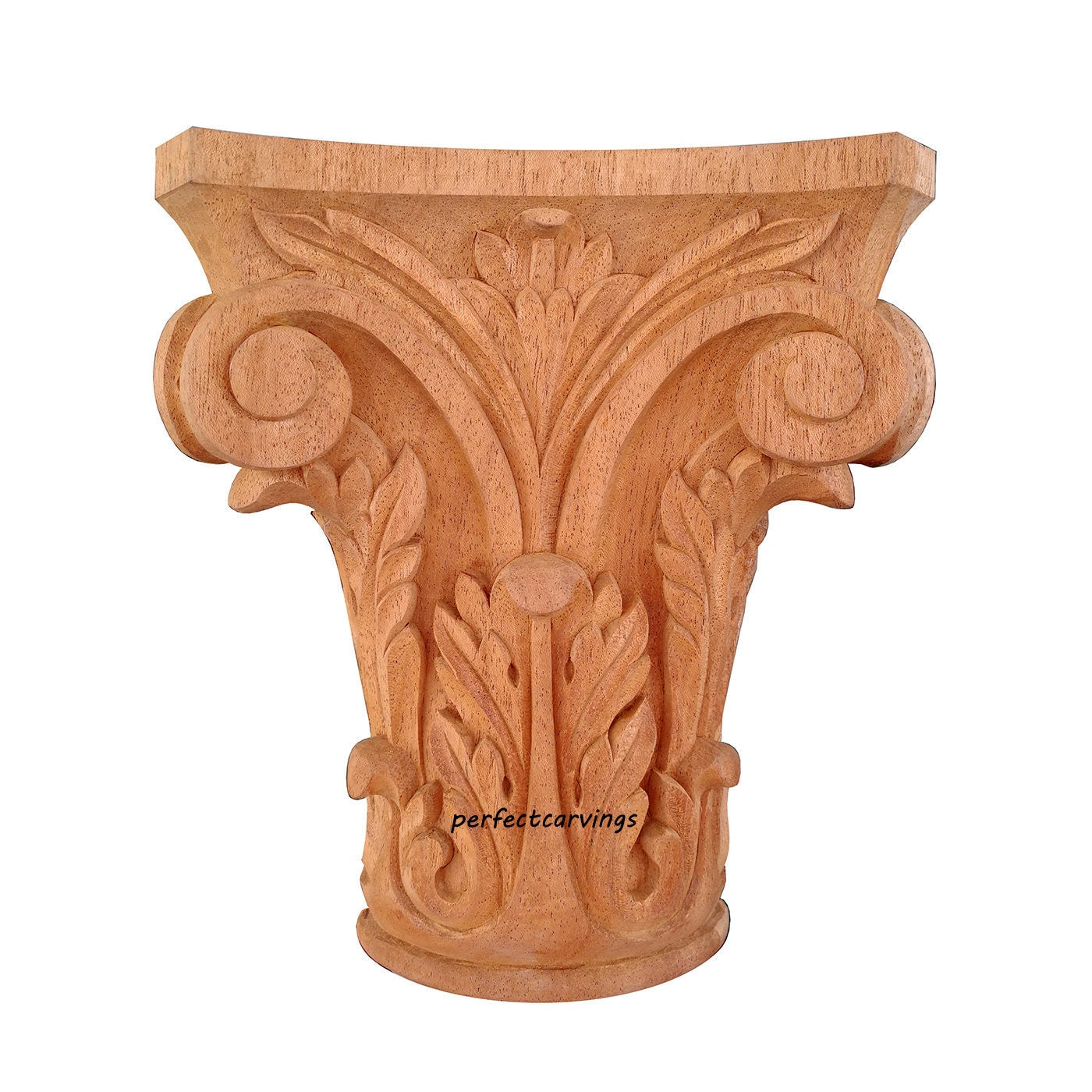 Triple Layers Leaf Carved Wood Capital for 4
