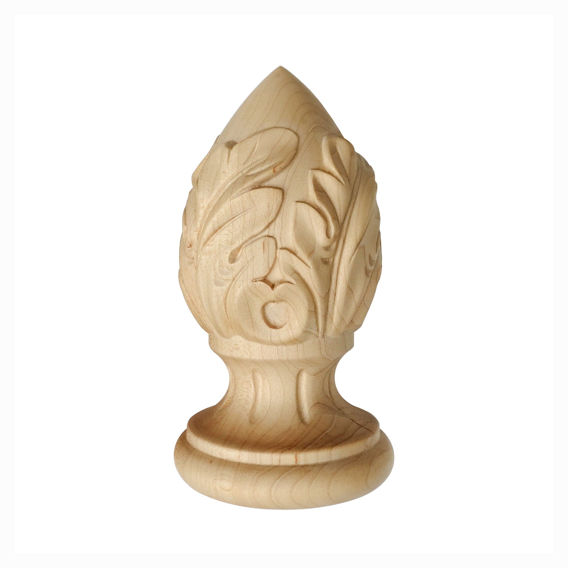 Vivid Spiral Leaf Wood Carved Finial for Posts, Available in 2 Sizes ...